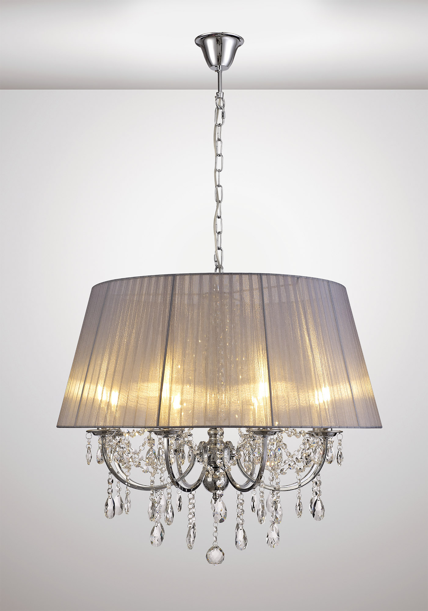 Olivia Polished Chrome-Grey Crystal Ceiling Lights Diyas Shaded Crystal Fittings
